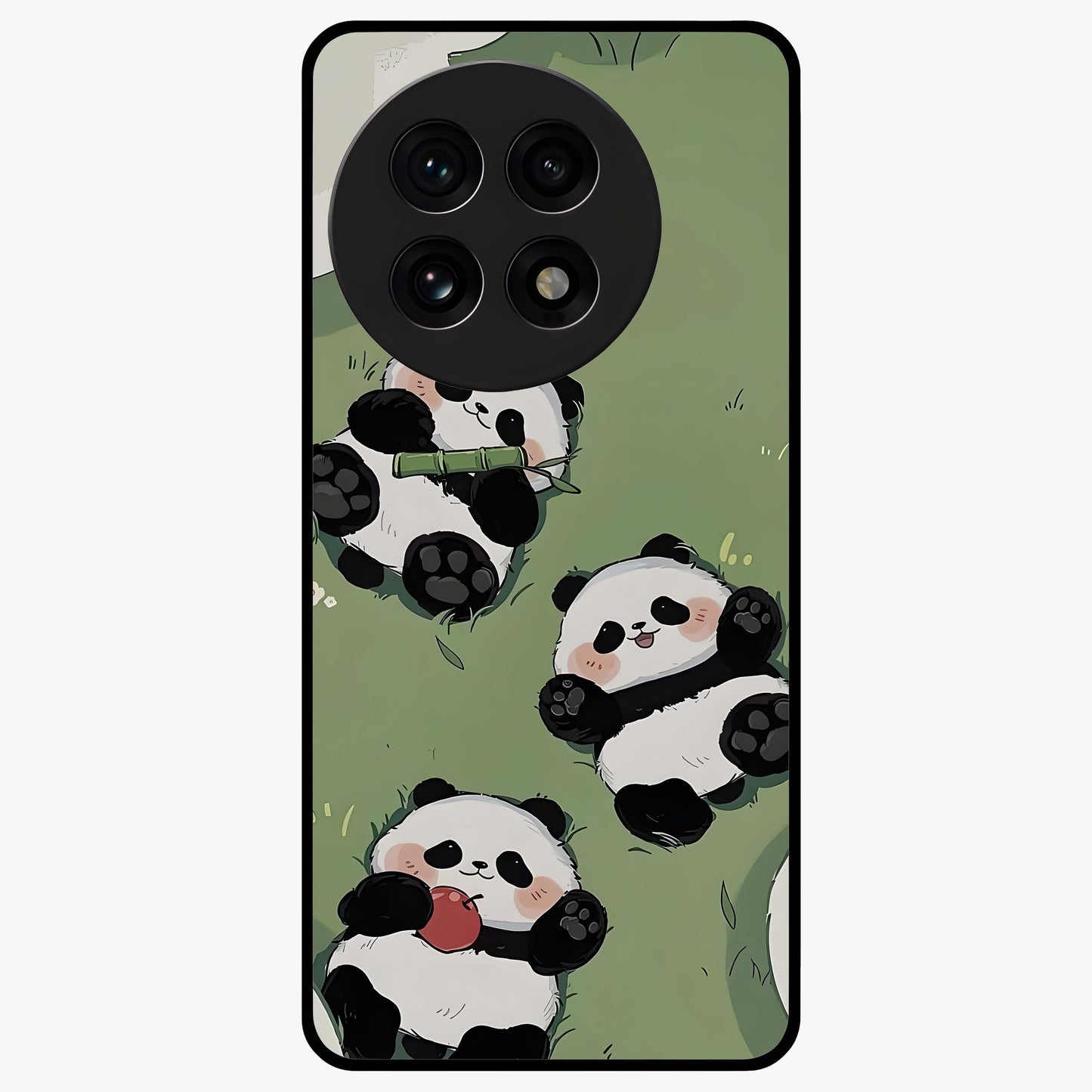 Lazy Panda Picnic Glass Case for 1+13R adorable front view featuring playful panda picnic themed artwork