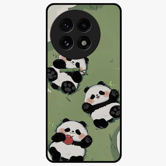 Lazy Panda Picnic Glass Case for 1+13R adorable front view featuring playful panda picnic themed artwork