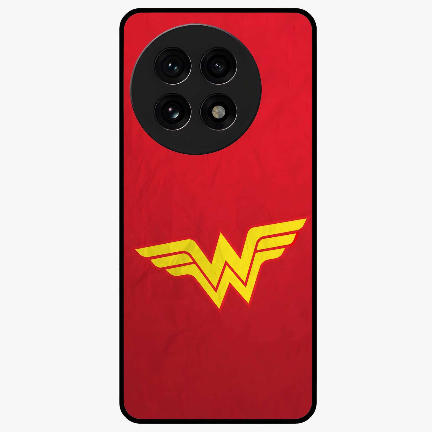 Legendary Wonder Power Glass Case for 1+13R dynamic front view featuring bold superhero inspired artwork