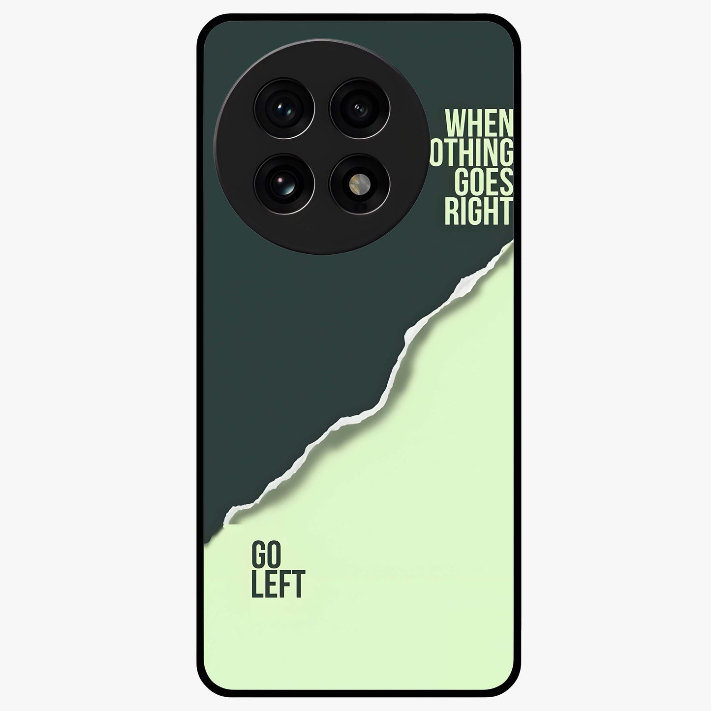 Let Go Quote Glass Case for 1+13R minimalist front view featuring motivational typography artwork