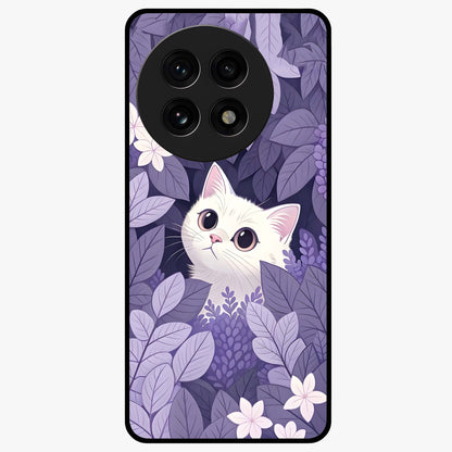 Lilac Hide Peek Cat Glass Case for 1+13R adorable front view featuring playful cat artwork in lilac tones