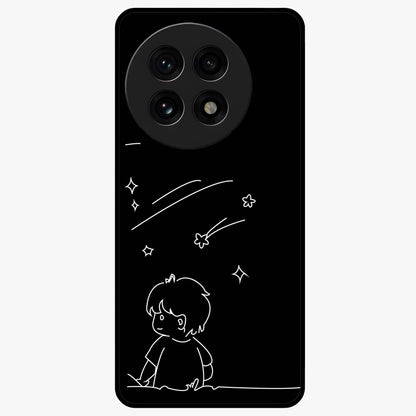 Line Art Boy With Shooting Stars Glass Case for 1+13R artistic front view featuring minimal line art character with star accents