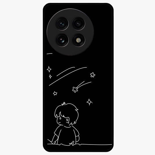 Line Art Boy With Shooting Stars Glass Case for 1+13R artistic front view featuring minimal line art character with star accents