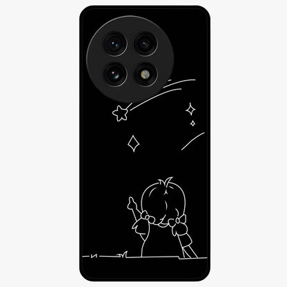 Line Art Girl With Shooting Stars Glass Case for 1+13R elegant front view featuring minimal line art character with shooting stars