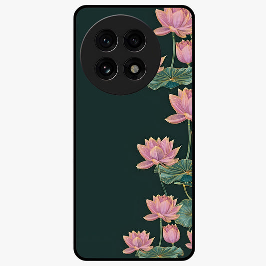 Lotus Bloom Serenity Glass Case for 1+13R peaceful front view featuring elegant lotus floral artwork