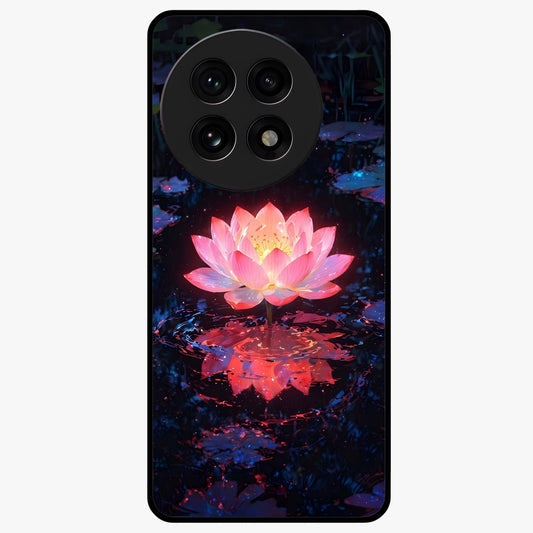 Luminous Lotus Glow Glass Case for 1+13R radiant front view featuring glowing lotus artwork