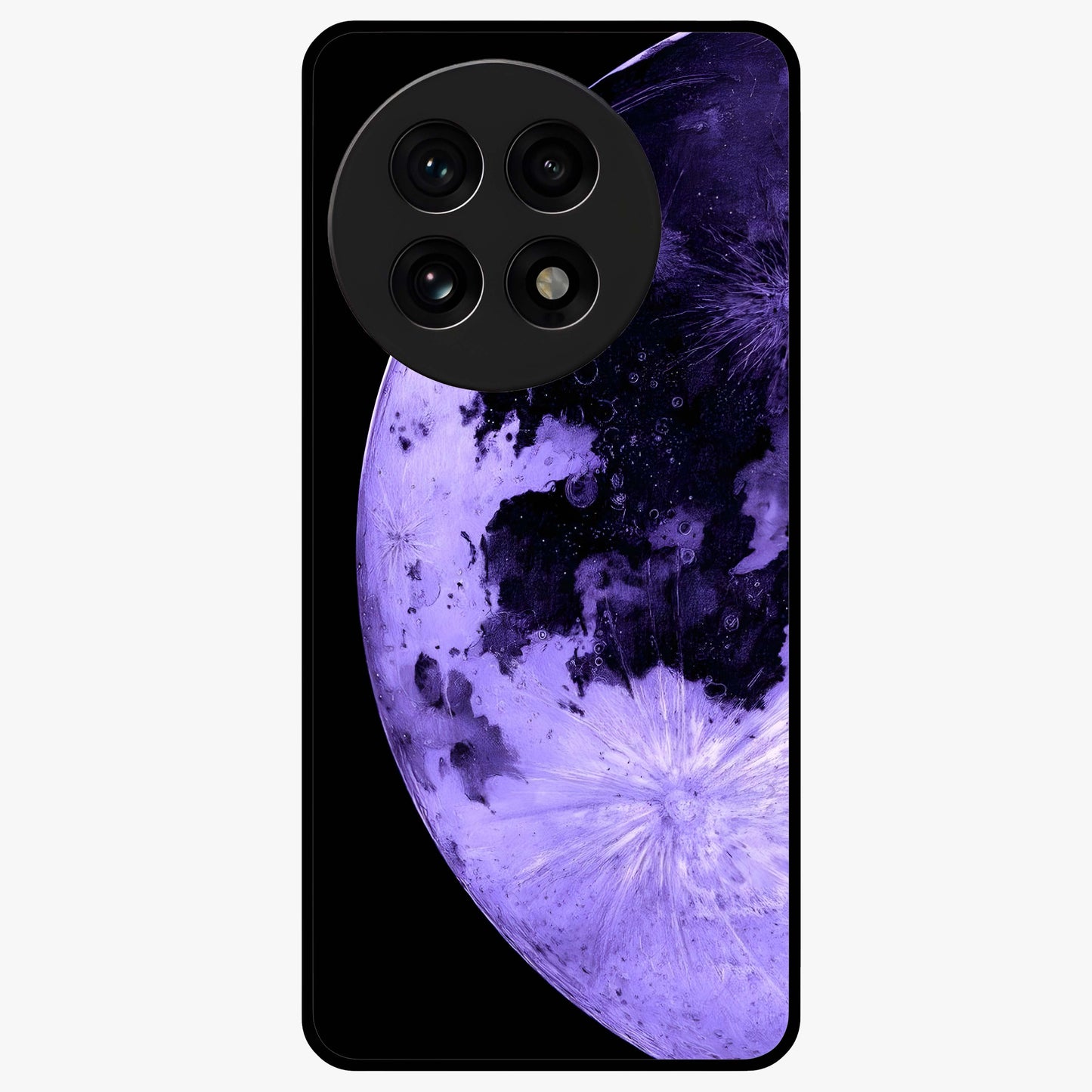 Lunar Glow in Violet Glass Case for 1+13R dreamy front view featuring glowing moon artwork in violet tones