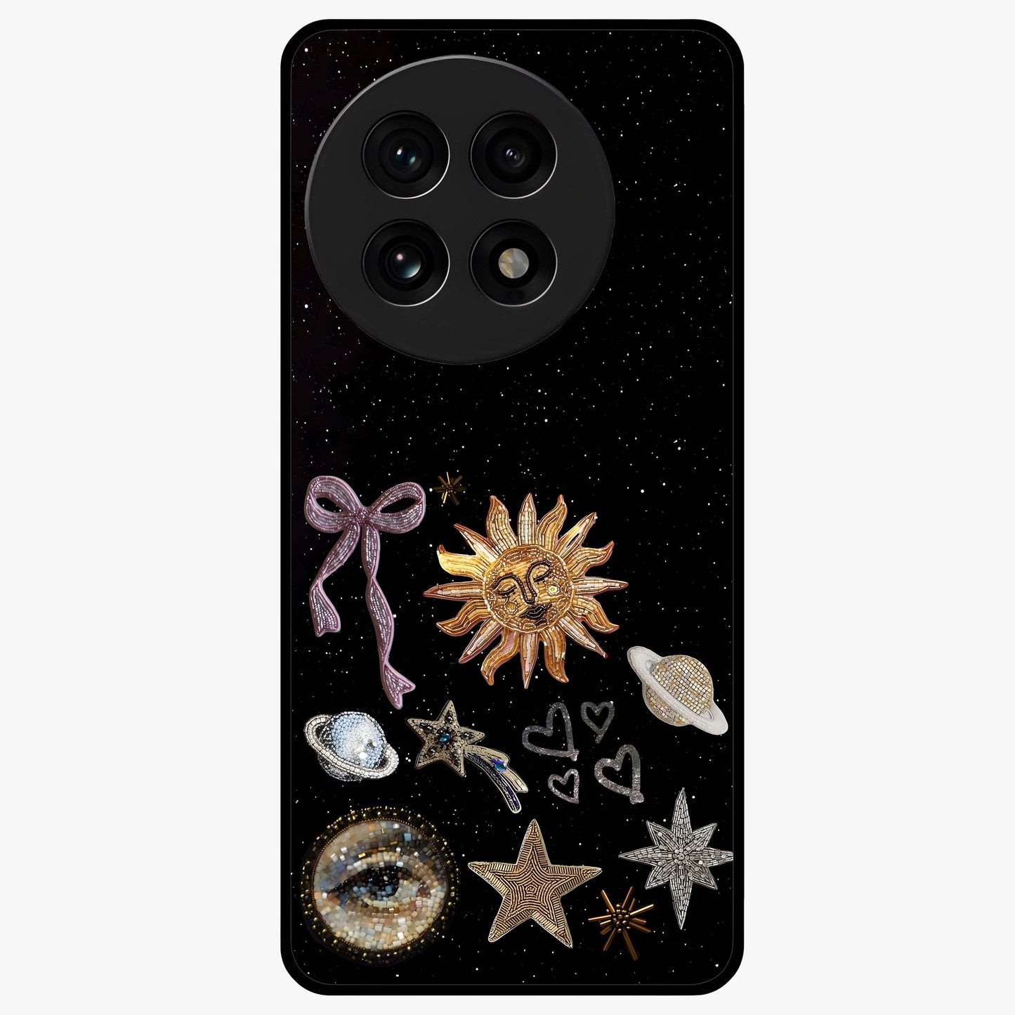 Magical Jewelry Vibe Glass Case for 1+13R glamorous front view featuring jewel inspired artistic artwork