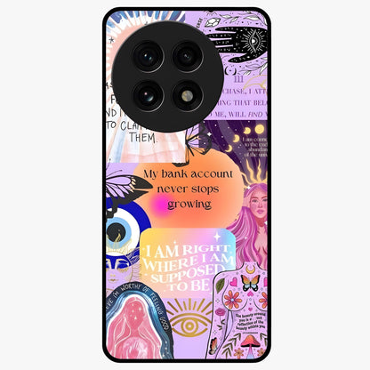 Manifestation Collage Glass Case for 1+13R creative front view featuring aesthetic vision board collage artwork