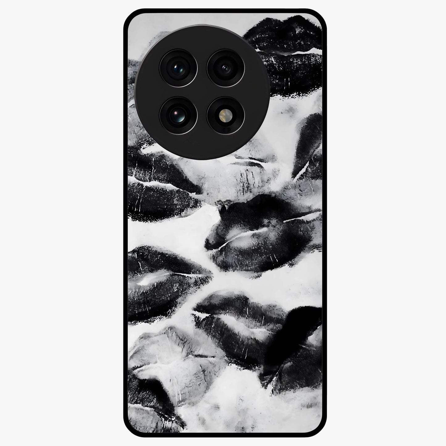 Midnight Kiss Marks Glass Case for 1+13R bold front view featuring romantic kiss mark artwork on dark background