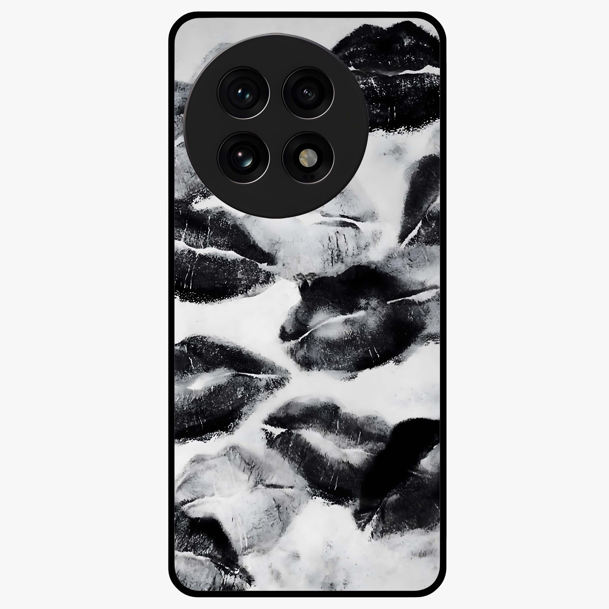 Midnight Kiss Marks Glass Case for 1+13R bold front view featuring romantic kiss mark artwork on dark background