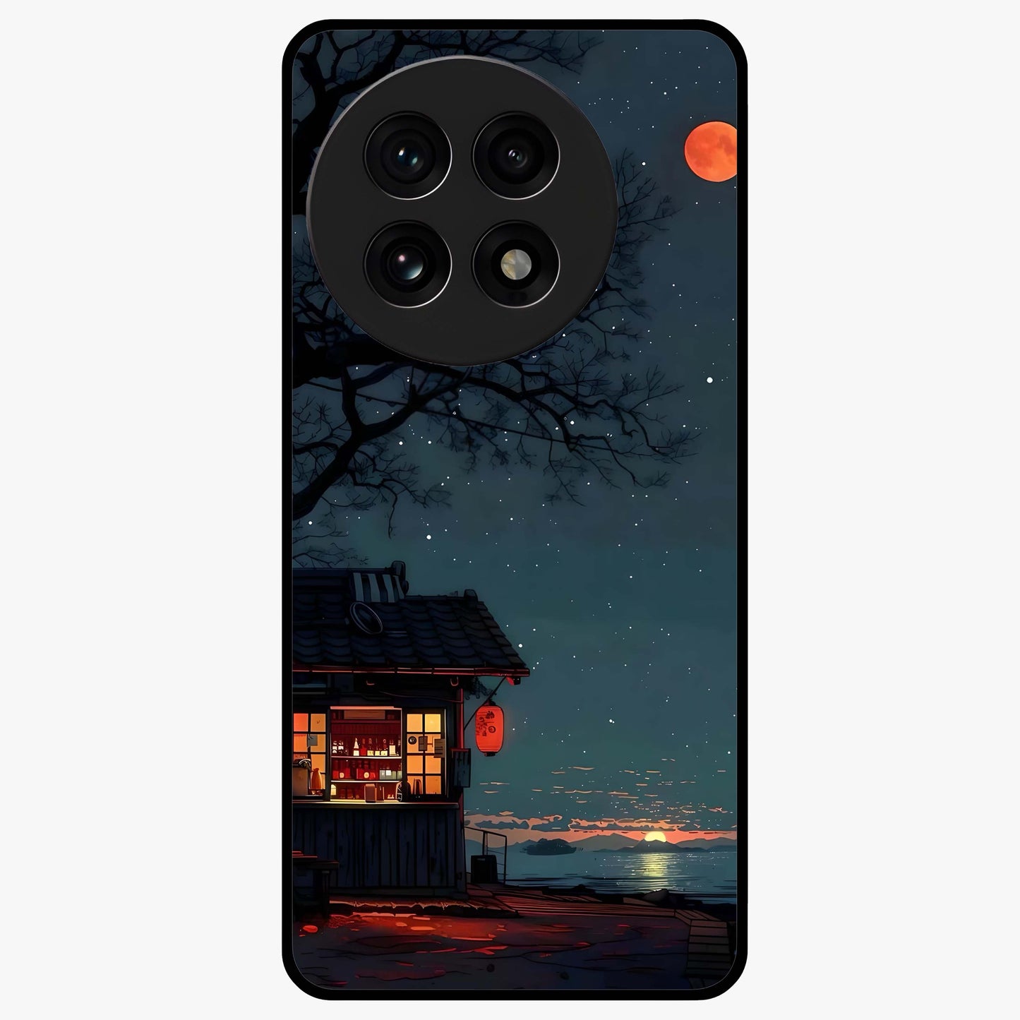 Midnight Lantern Glow Glass Case for 1+13R serene front view featuring glowing lantern artwork under night sky