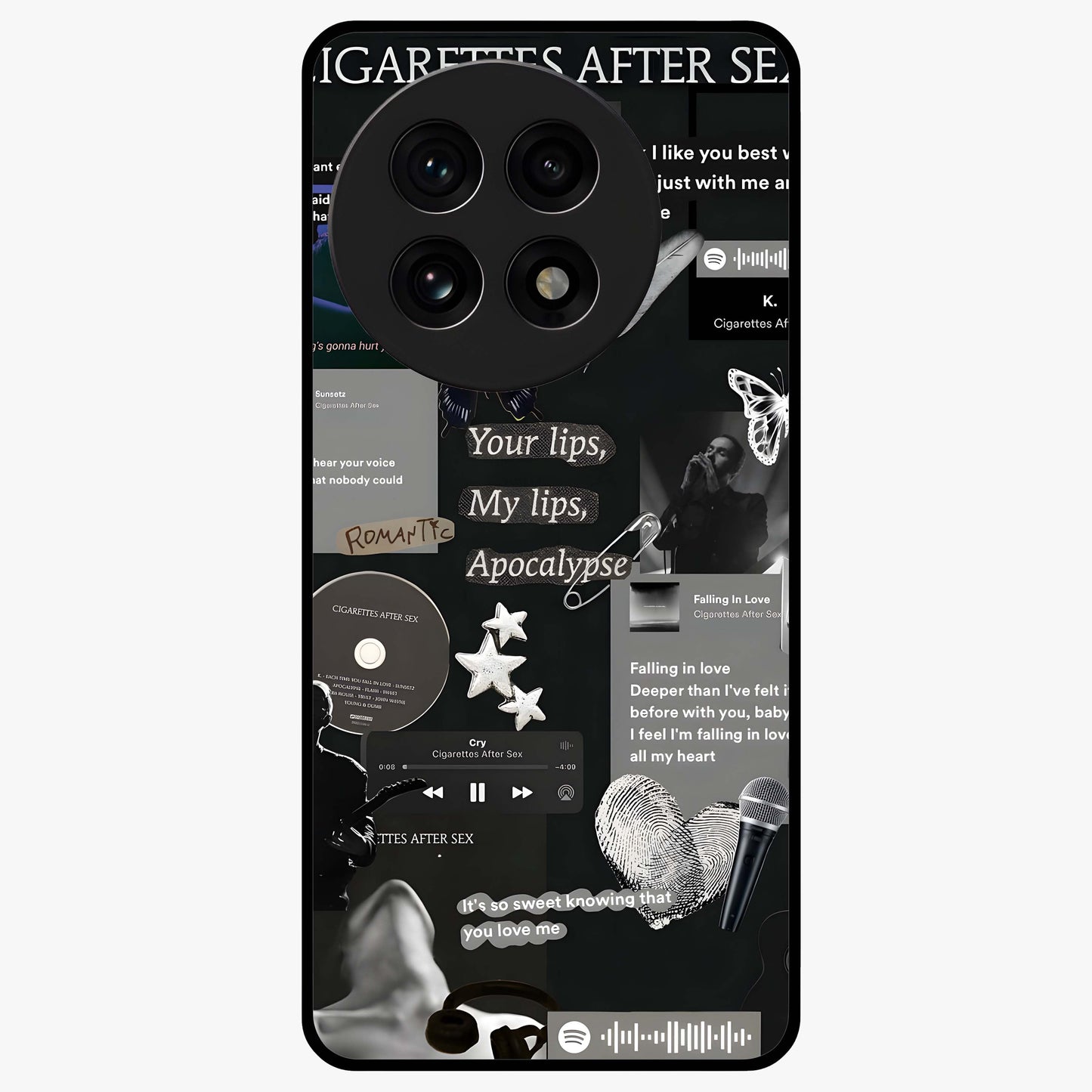 Midnight Love Glass Case for 1+13R romantic front view featuring subtle love inspired artwork in dark tones