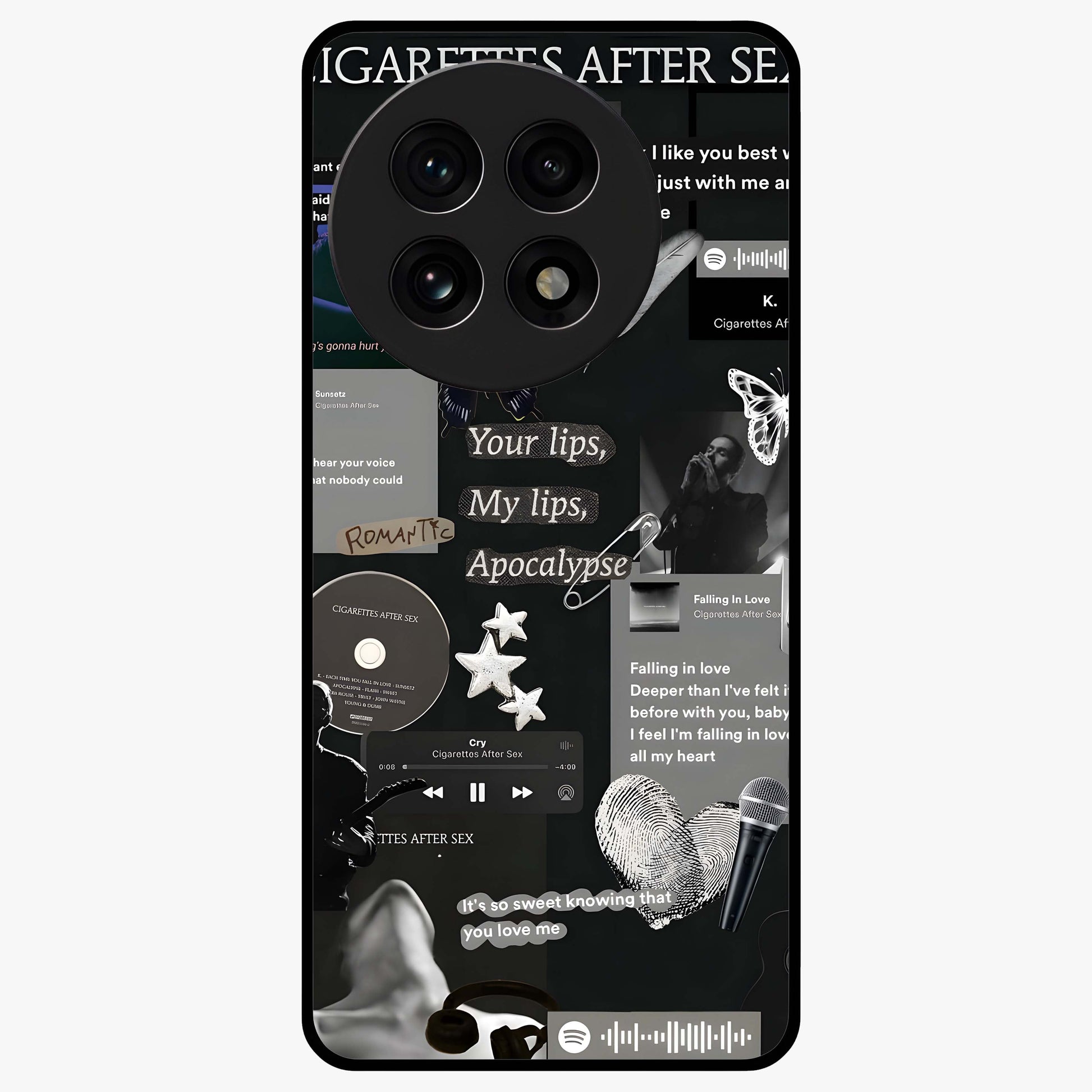 Midnight Love Glass Case for 1+13R romantic front view featuring subtle love inspired artwork in dark tones