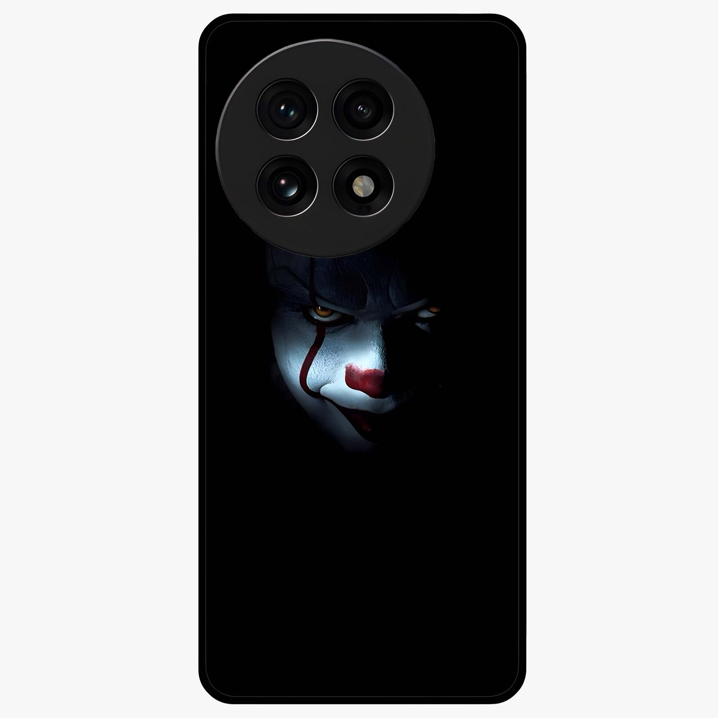 Midnight Madness Smile Glass Case for 1+13R edgy front view featuring bold smile artwork in dark aesthetic tones
