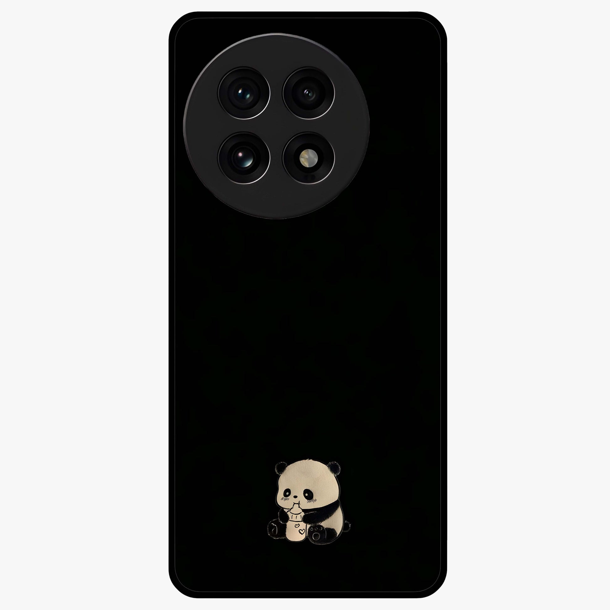 Midnight Panda Love Glass Case for 1+13R adorable front view featuring cute panda artwork on dark background