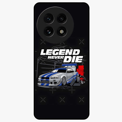 Midnight Racing Legacy Glass Case for 1+13R bold front view featuring racing inspired artwork in dark tones