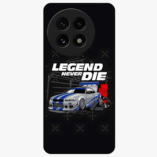 Midnight Racing Legacy Glass Case for 1+13R bold front view featuring racing inspired artwork in dark tones