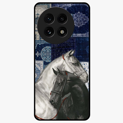 Midnight Stallion Blues Glass Case for 1+13R powerful front view featuring horse artwork in deep blue night tones