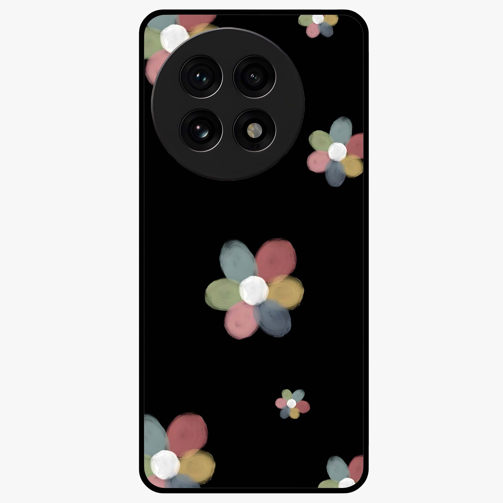 Minimal Floral Charm Glass Case for 1+13R clean front view featuring simple floral artwork with elegant detailing