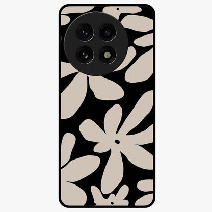Monochrome Petal Dance Glass Case for 1+13R artistic front view featuring black and white floral artwork