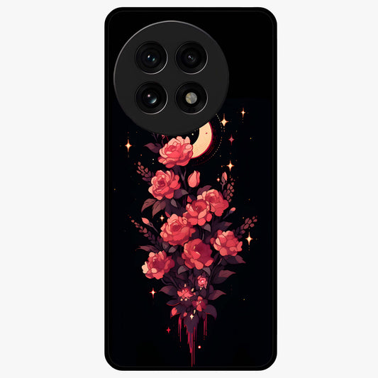 Moonlit Floral Elegance Glass Case for 1+13R graceful front view featuring sophisticated floral artwork on dark backdrop