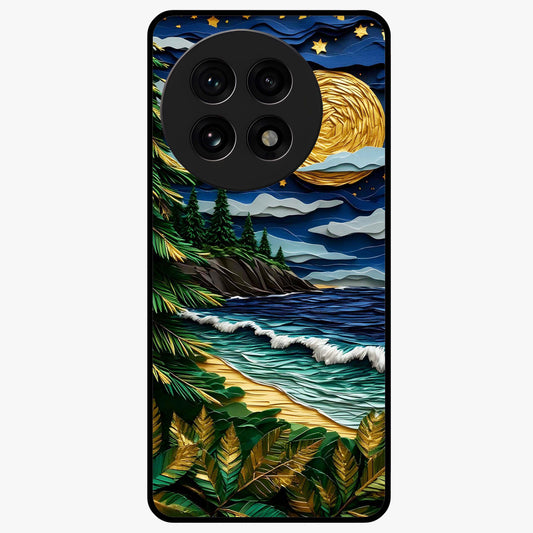 Moonlit Ocean Pines Glass Case for 1+13R scenic front view featuring pine trees by ocean under moonlit sky