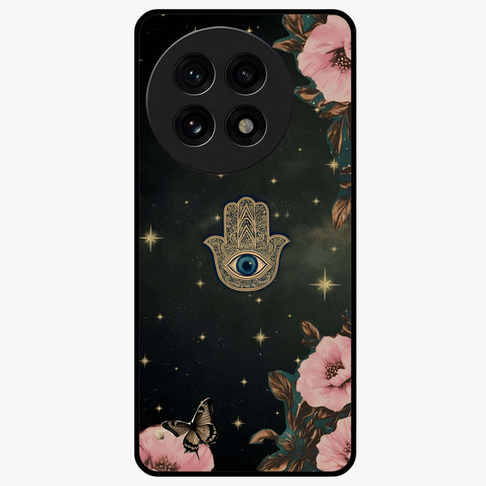 Mystic Bloom Protection Glass Case for 1+13R artistic front view featuring floral artwork with protective mystic elements