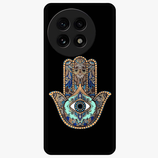 Mystic Hamsa Eye Glass Case for 1+13R symbolic front view featuring traditional hamsa eye artwork