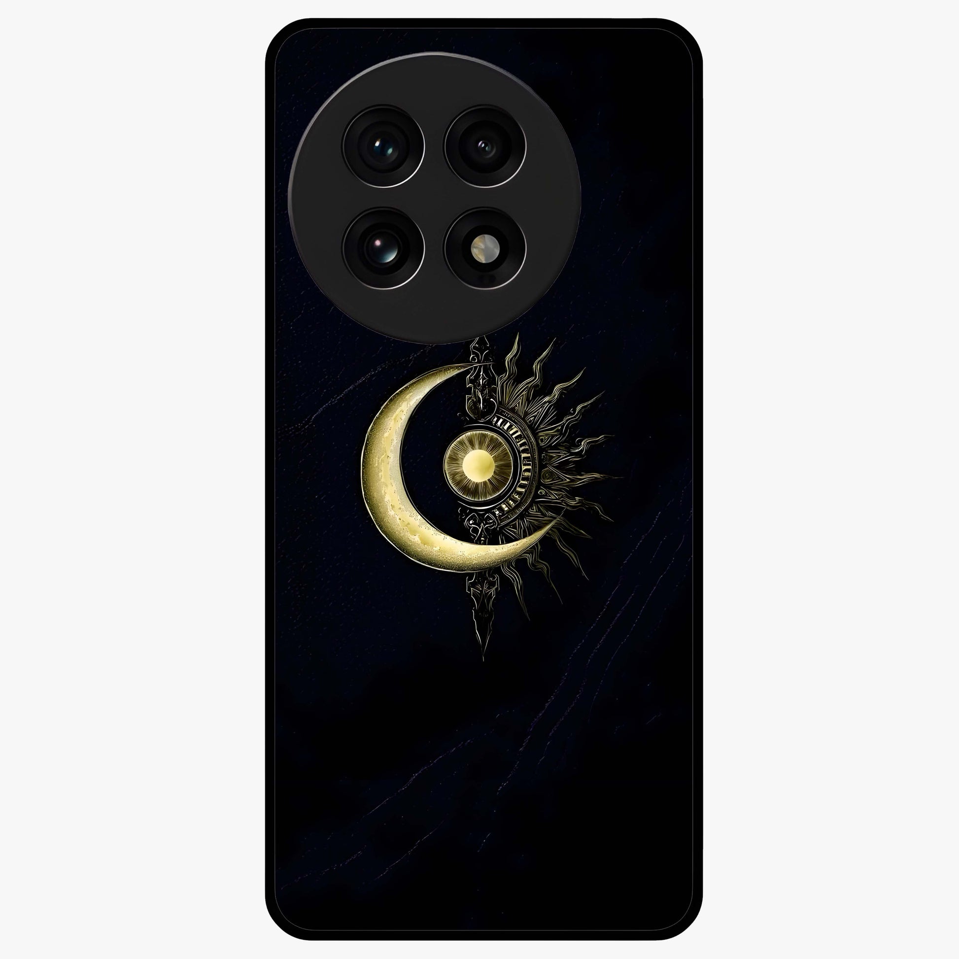 Mystic Lunar Flame Glass Case for 1+13R striking front view featuring moon and flame inspired artwork