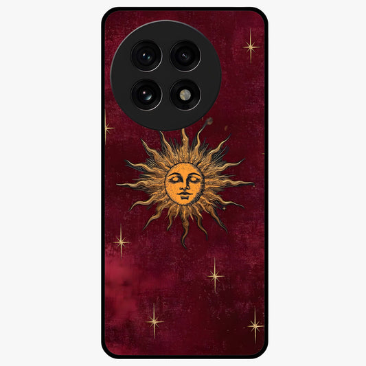 Mystic Solar Glow Glass Case for 1+13R radiant front view featuring glowing sun inspired mystical artwork