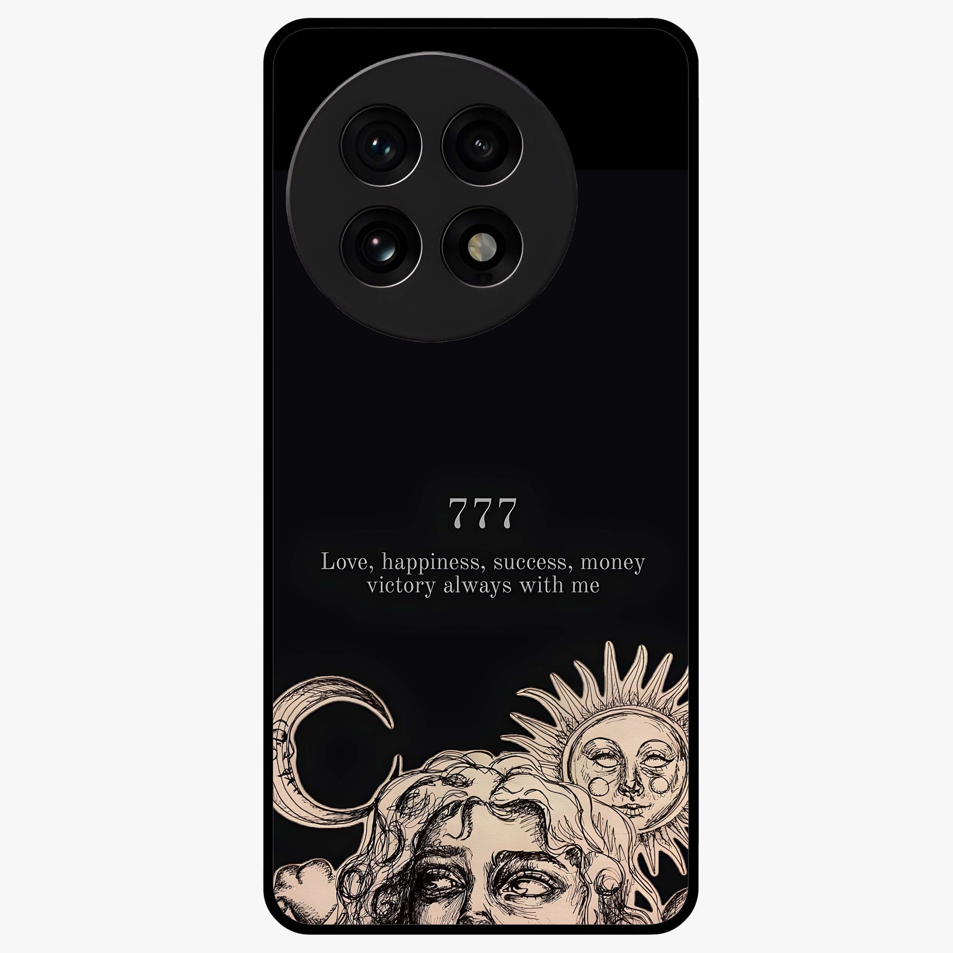 Mystic Victory Aura Glass Case for 1+13R bold front view featuring powerful aura inspired artwork