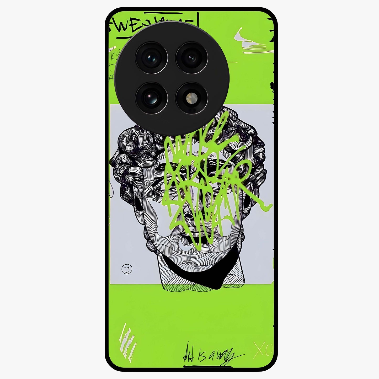 Neo Graffiti Rebellion Glass Case for 1+13R edgy front view featuring bold graffiti style artwork