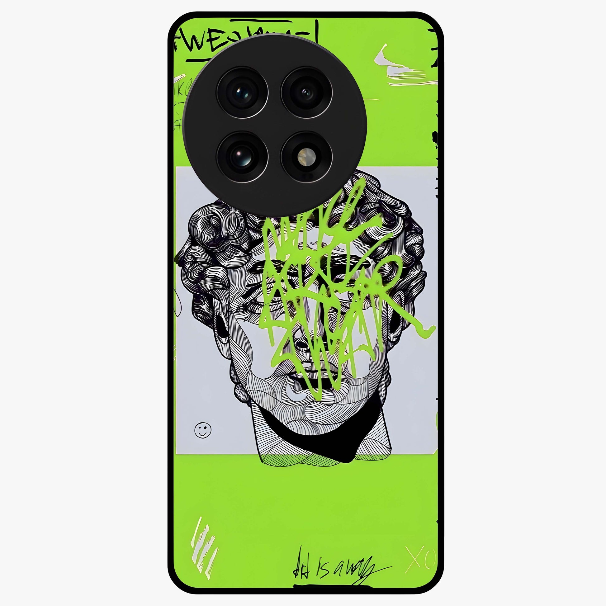 Neo Graffiti Rebellion Glass Case for 1+13R edgy front view featuring bold graffiti style artwork