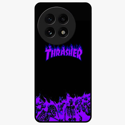 Neon Flame Riot Glass Case for 1+13R intense front view featuring blazing neon flame artwork