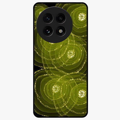 Neon Orbit Bloom Marble Glass Case for 1+13R artistic front view featuring marble texture with neon orbit accents