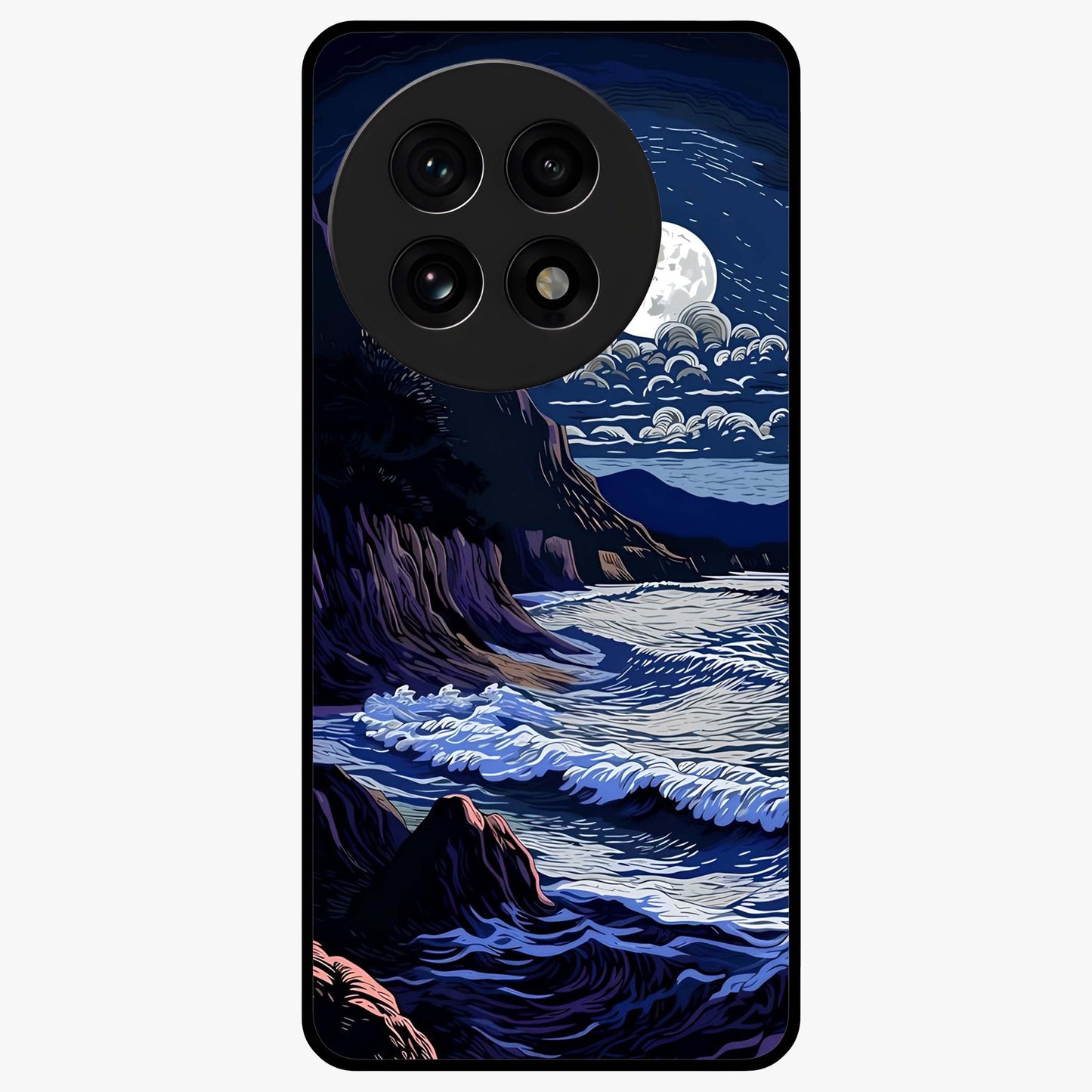 Night Moon Scenery Pattern Glass Case for 1+13R serene front view featuring moonlit landscape pattern artwork