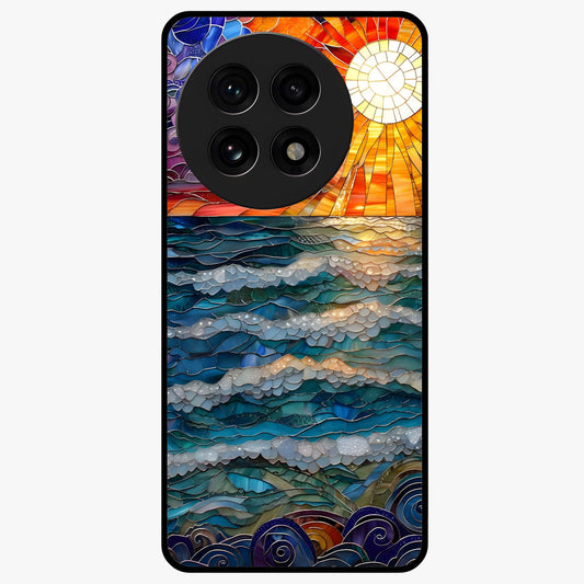 Oceanic Stained Printed Glass Case for 1+13R elegant front view featuring stained glass inspired ocean artwork