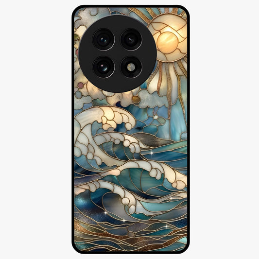 Ocean Mosaic Art Glass Case for 1+13R artistic front view featuring mosaic inspired ocean artwork