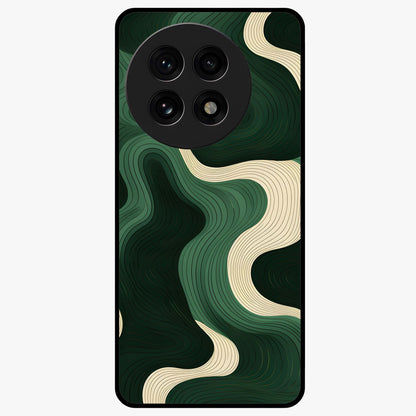Organic Swirl Design Glass Case for 1+13R modern front view featuring flowing abstract swirl artwork
