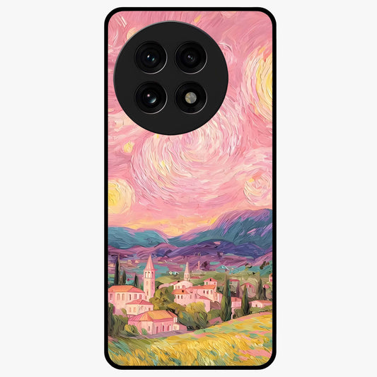 Pastel Starry Village Glass Case for 1+13R dreamy front view featuring village artwork under pastel night sky