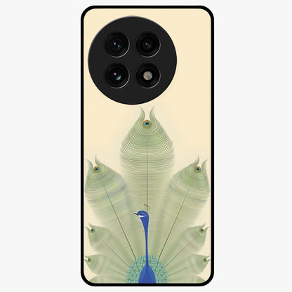 Peacock Feather Grace Glass Case for 1+13R elegant front view featuring detailed peacock feather artwork