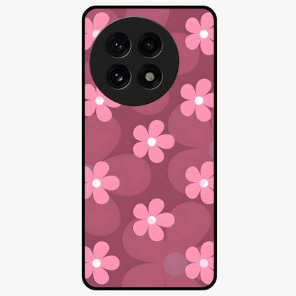 Pink Daisy Flower Pattern Glass Case for 1+13R cheerful front view featuring daisy floral artwork in pink tones
