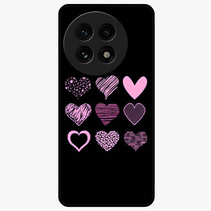 Pink Heart Aesthetic Glass Case for 1+13R cute front view featuring minimal heart artwork in soft pink tones