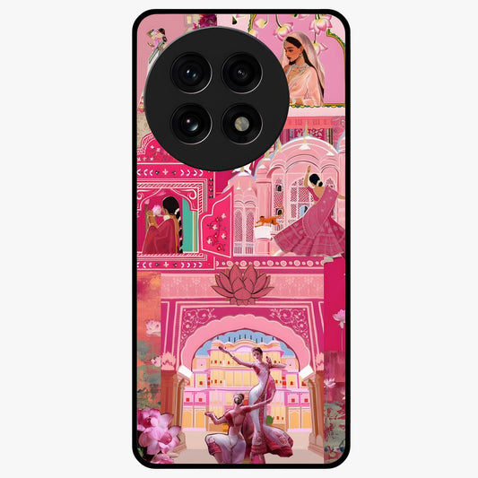 Pink Palace Muse Glass Case for 1+13R elegant front view featuring palace inspired artwork in soft pink hues
