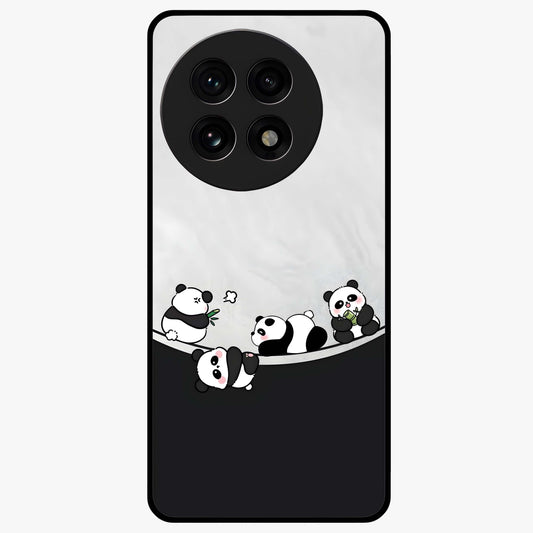 Playful Panda Parade Glass Case for 1+13R adorable front view featuring cute panda artwork in lively poses
