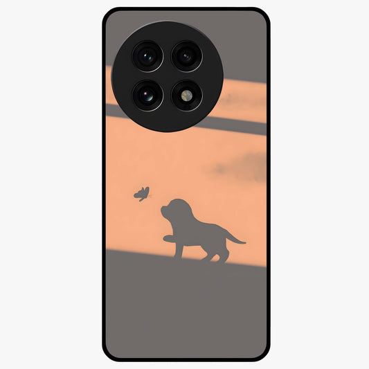 Puppy Shadow Art Glass Case for 1+13R charming front view featuring artistic puppy silhouette artwork