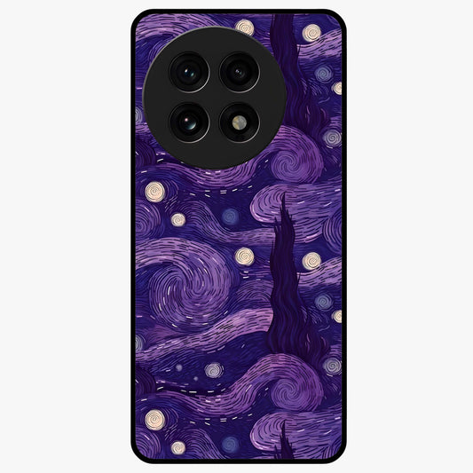 Purple Swirls Glass Case for 1+13R artistic front view featuring flowing swirl artwork in rich purple tones