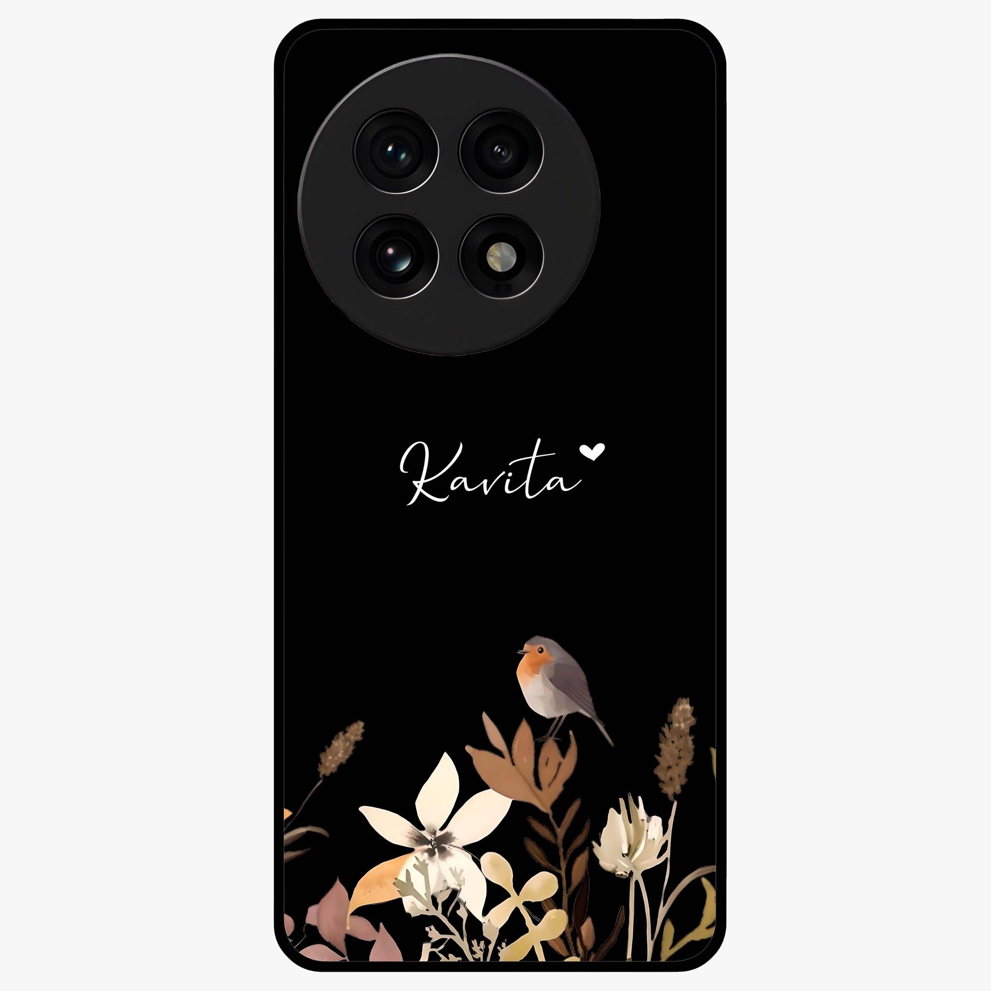 Quiet Garden Tune Glass Case for 1+13R serene front view featuring peaceful floral garden artwork