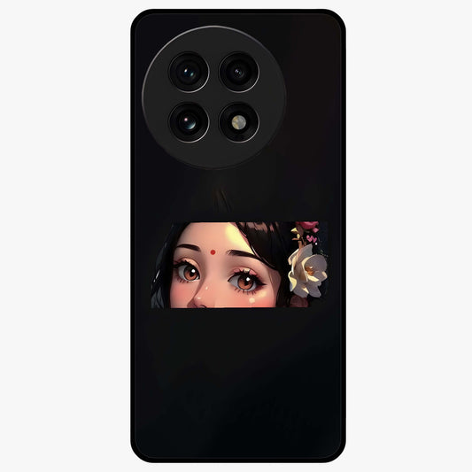 Radha Divine Embrace Glass Case for 1+13R devotional front view featuring graceful Radha inspired artwork